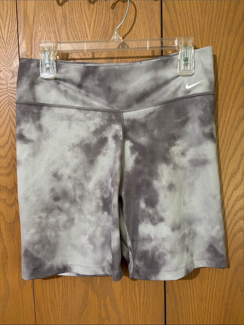 Nike Women's Gray Tie-Dye Bike Shorts with White Swoosh size large
